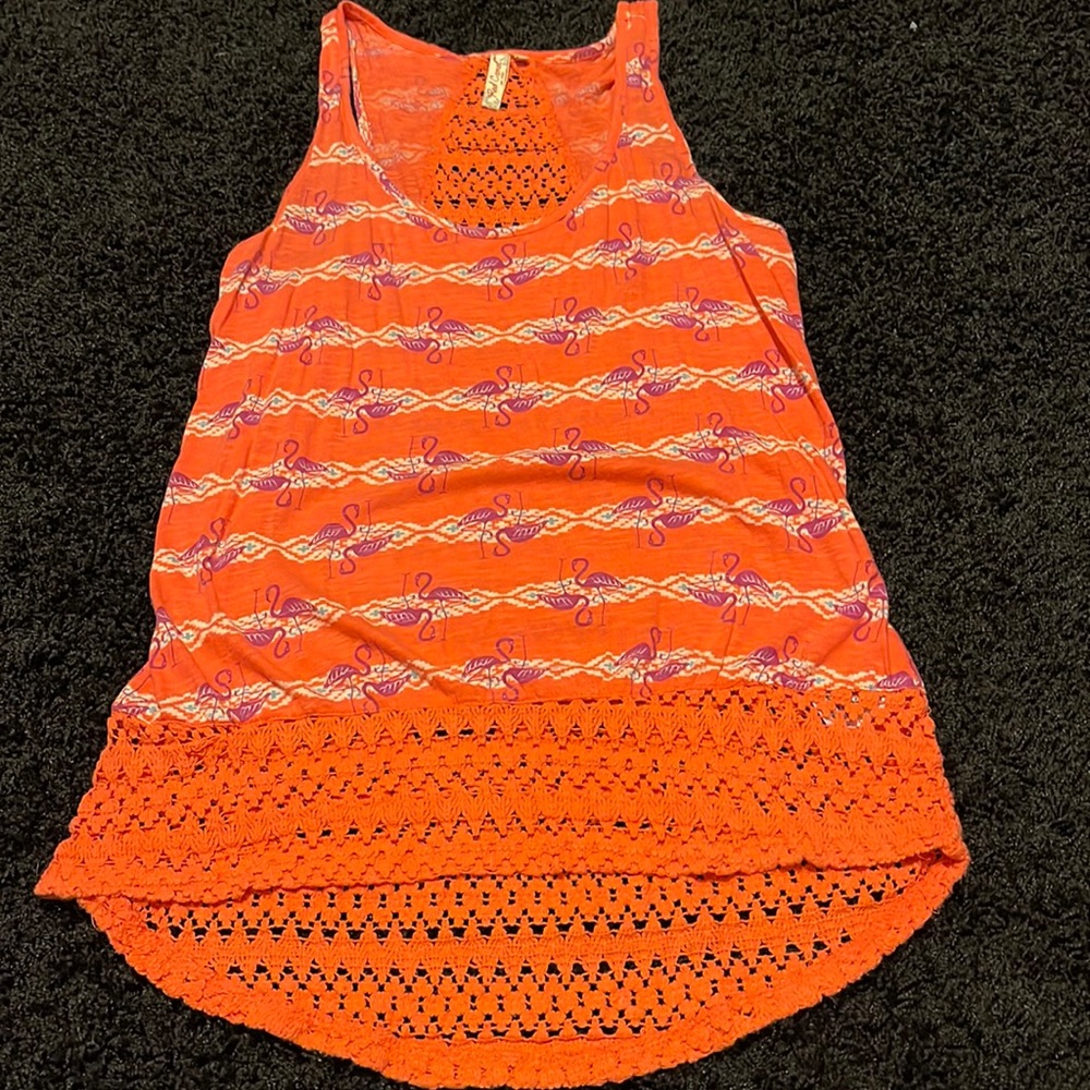 Cute flamingo lace detail tank top